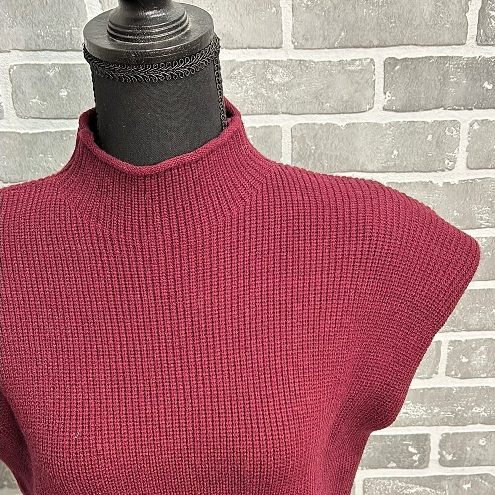 Vintage Burgundy Knit Sweater Cap Sleeve Shoulder Pads Medium 80s/90s Power Knit - Picture 3 of 11